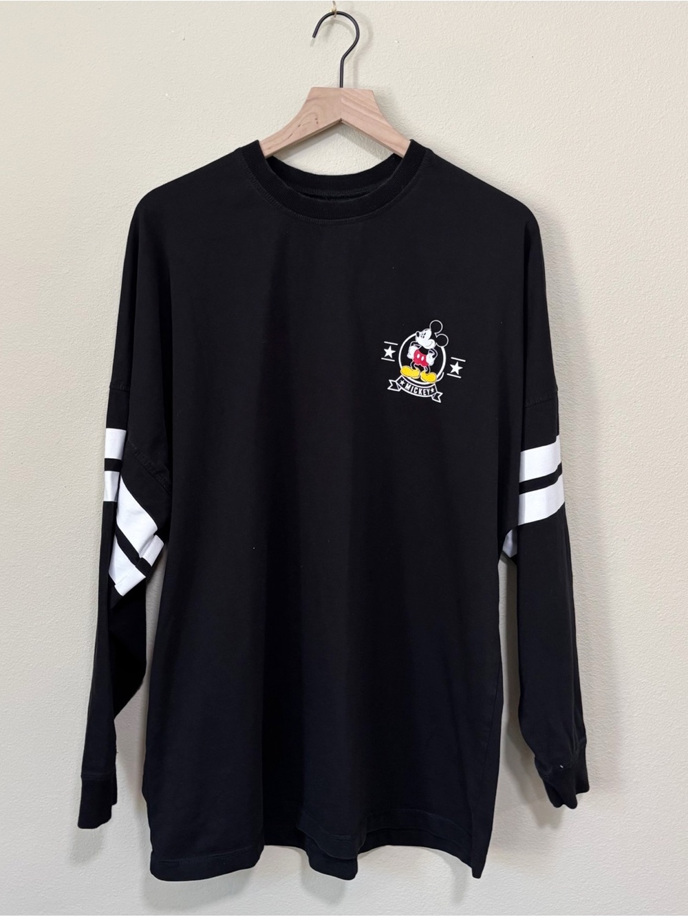 Disney Mickey Mouse Striped Long Sleeve Pullover Size Large Black